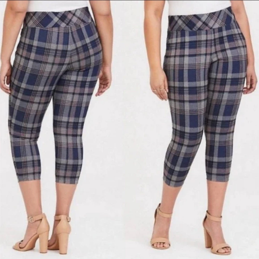 Torrid Blue Plaid Cropped Pixie Pull On Pants - image 1